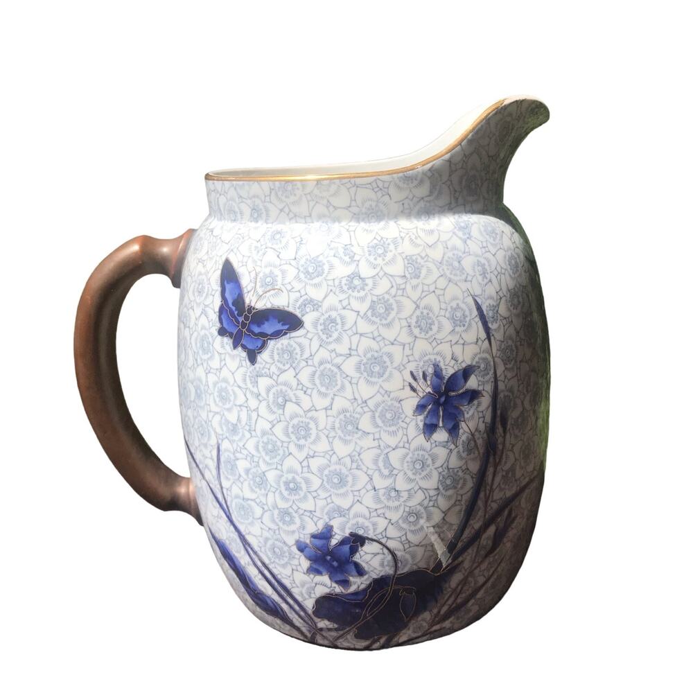 Antique 19th century Royal Worcester Bird Butterfly Gold Trim Pitcher